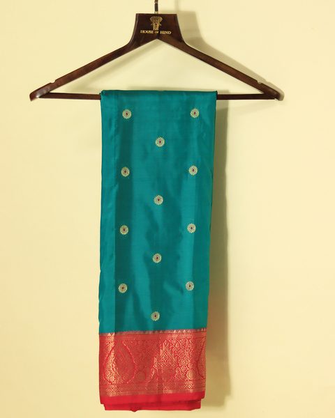 Morpankhi and Red Colour Semi-Silk Kanjivaram Saree with Zari Border