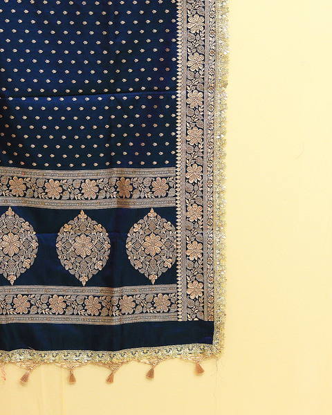 Navy Blue Banarasi Shela with Golden Accents