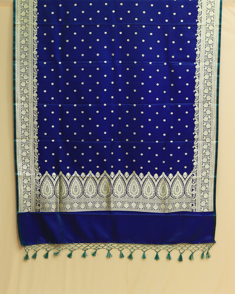 Navy Blue Banarasi Shela with Silver motifs