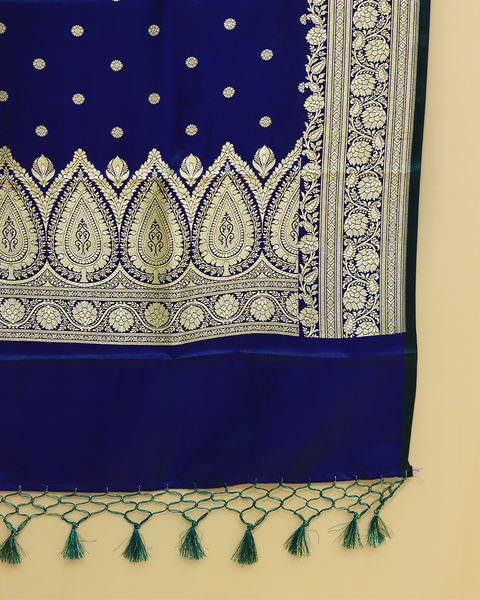 Navy Blue Banarasi Shela with Silver motifs