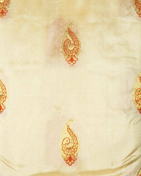 White and red Kanjivaram Saree with intricate zari work