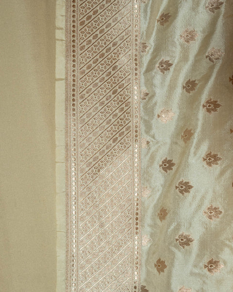 White Banarasi Pure Silk Saree Shalu with Light Golden Zari Work