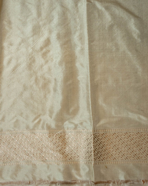 White Banarasi Pure Silk Saree Shalu with Light Golden Zari Work