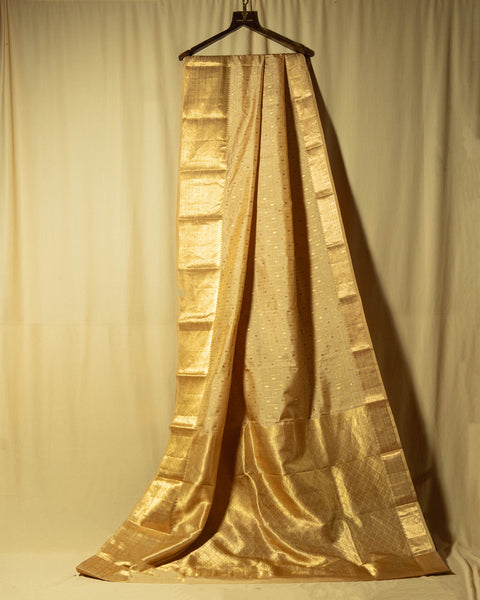 Off-White Kanjeevaram Pure Silk Saree with Golden Zari Work