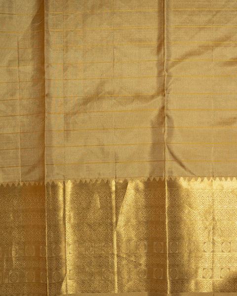 Off-White Kanjeevaram Pure Silk Saree with Golden Zari Work