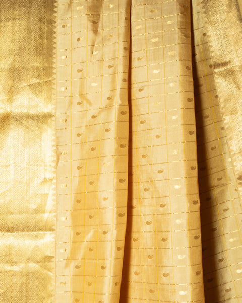 Off-White Kanjeevaram Pure Silk Saree with Golden Zari Work