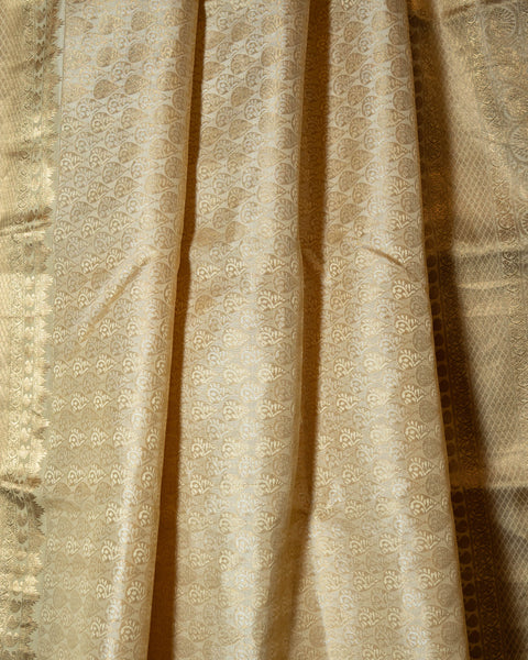 Off-White Kanjeevaram Pure Silk Saree with Zari Work