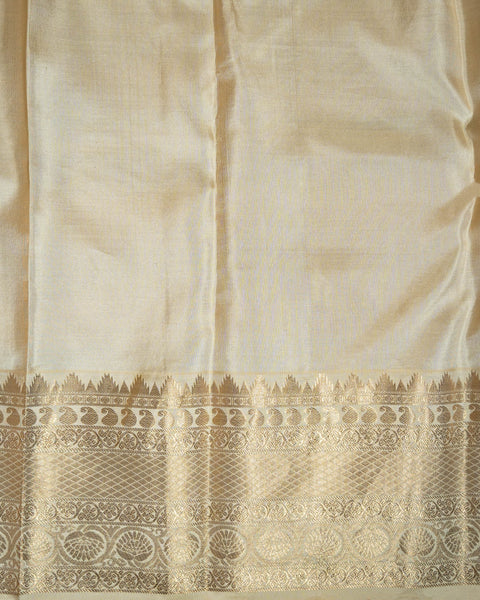 Off-White Kanjeevaram Pure Silk Saree with Zari Work