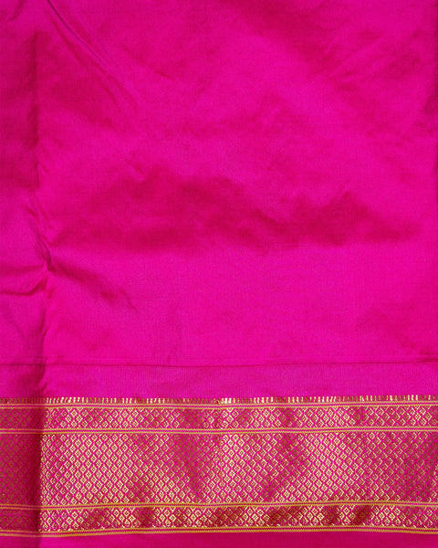 Off-White Paithani Silk Saree with Contrast Pink Border