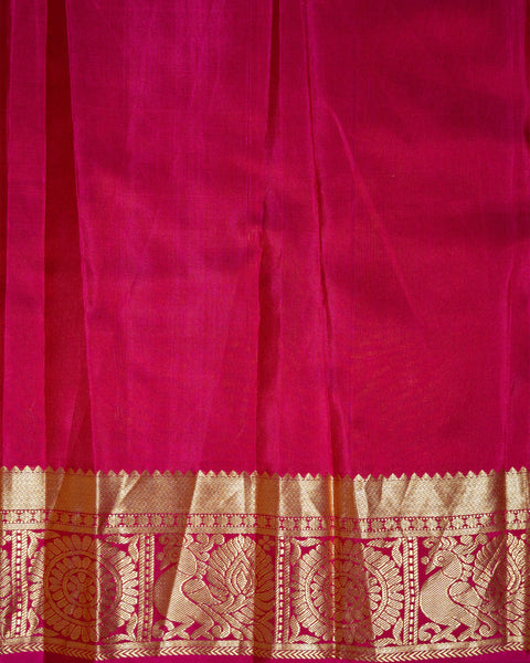 Cream/ Off - white Gadwal Silk Saree with Contrast Pink Border