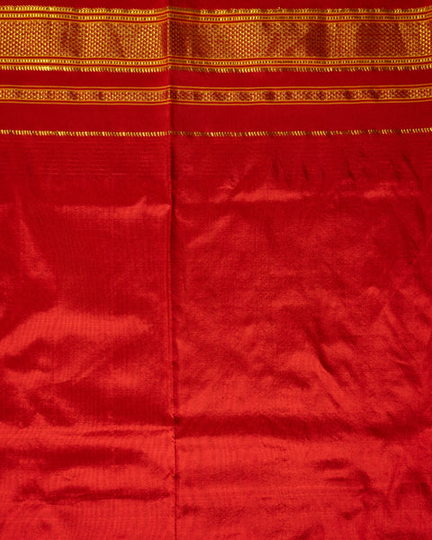 Elegant Off-White/Cream Paithani Silk Saree with Contrast Red Border with Temple Design