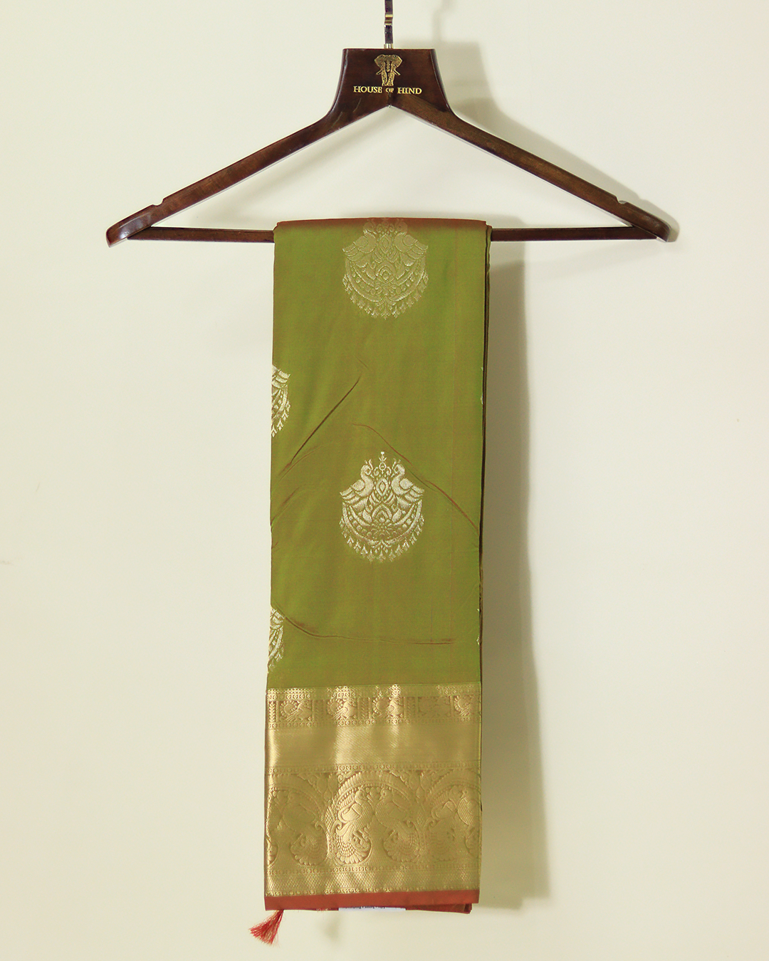 Olive Colour Semi-Silk Kanjivaram Saree with Zari | House of Hind