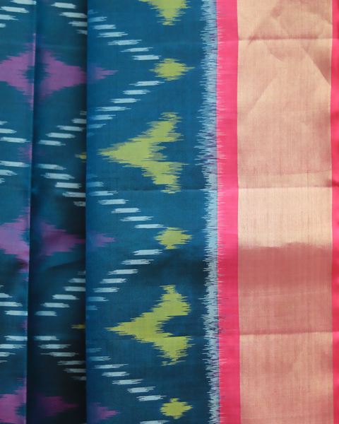 Radiant Fusions Pink Patola Saree with Blue Pallu