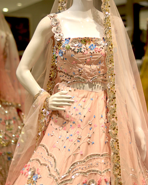 peach colour bridal lehenga