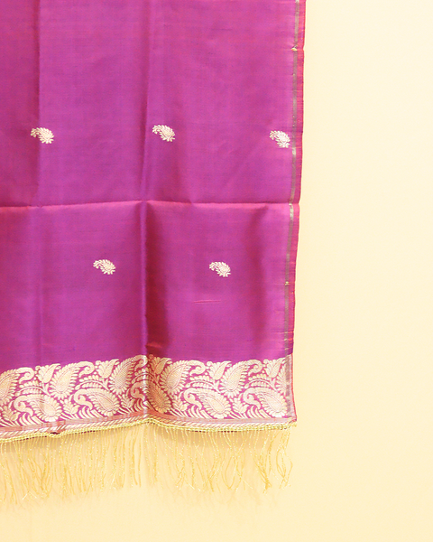 Purple Banarasi Shela with Silver Motifs