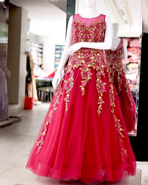 Red Sleeveless Long Bridal Gown