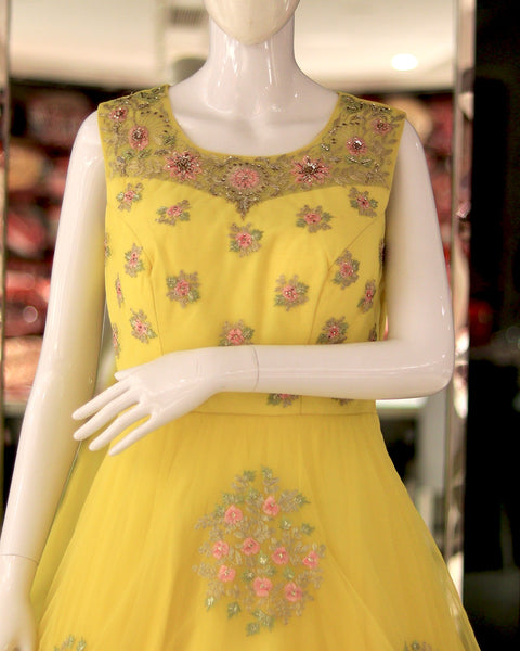 Bright Yellow Sleeveless Long Bridal Gown