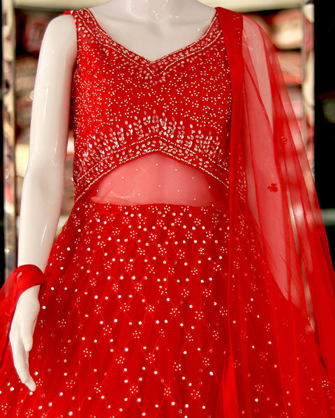 V-Neck Red Sleeveless Long Bridal Gown