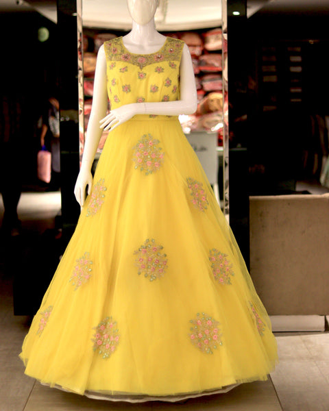 Bright Yellow Sleeveless Long Bridal Gown