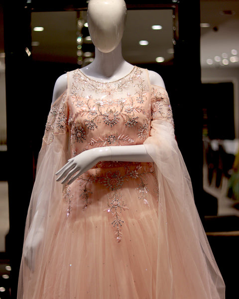 Light Peach Beadwork Long Bridal Gown