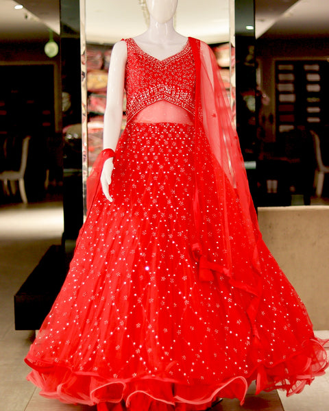 V-Neck Red Sleeveless Long Bridal Gown