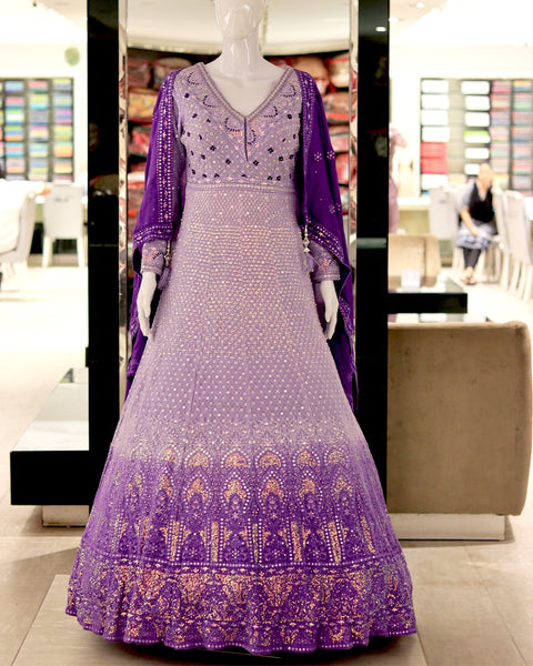 Light Purple Full Sleeves Long Bridal Gown