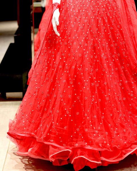 V-Neck Red Sleeveless Long Bridal Gown