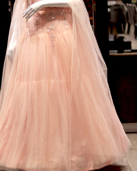 Light Peach Beadwork Long Bridal Gown