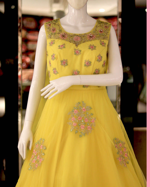 Bright Yellow Sleeveless Long Bridal Gown