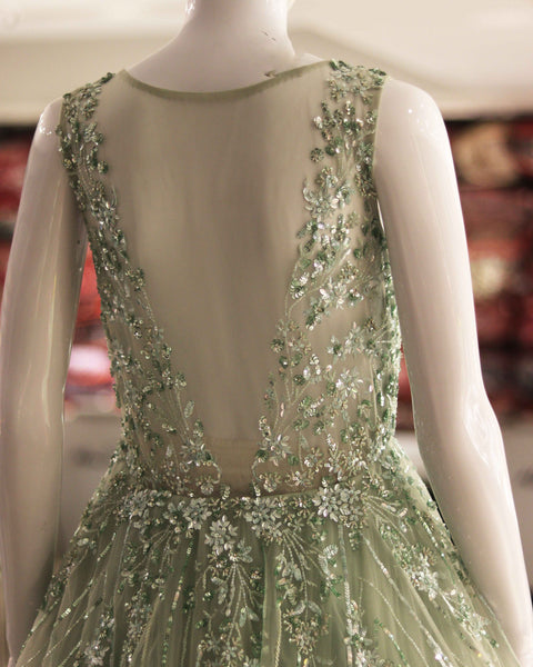 Light Green Sleeveless Long Gown