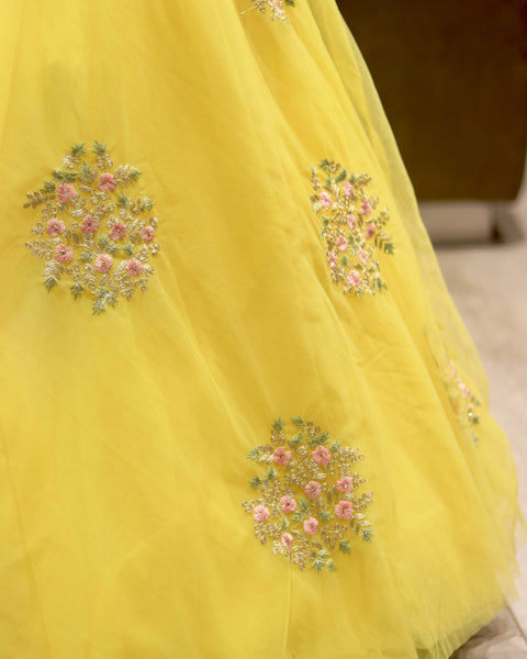 Bright Yellow Sleeveless Long Bridal Gown