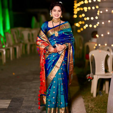 Peacock Blue Pure Silk Paithani Saree for Weddings