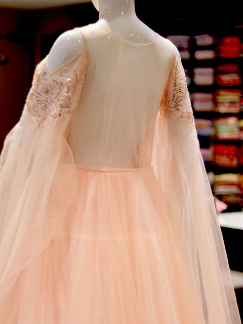 Light Peach Beadwork Long Bridal Gown