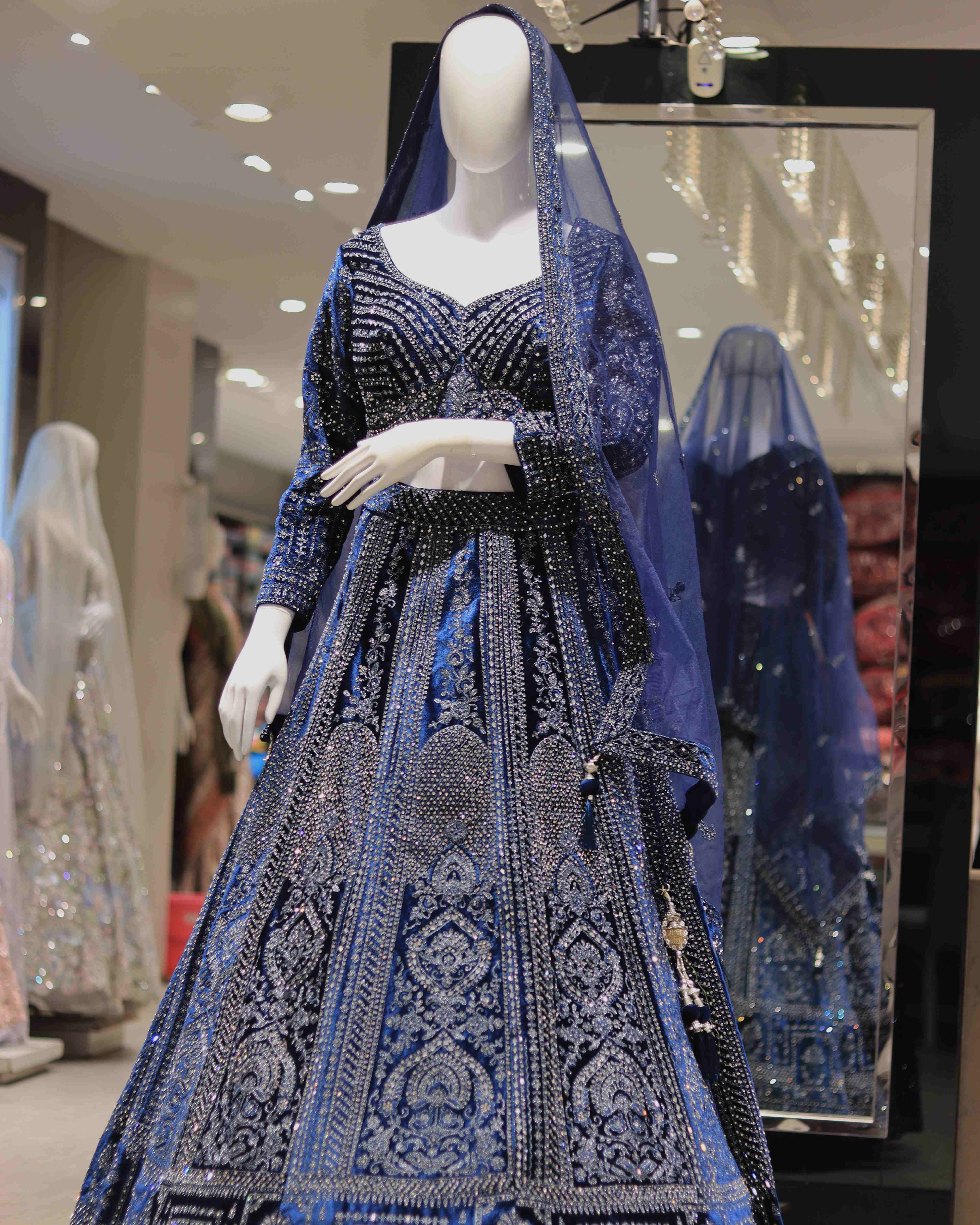 Buy Royal Blue Velvet Lehenga Online - House of Hind Buy Royal Blue Velvet Lehenga Online - House of Hind