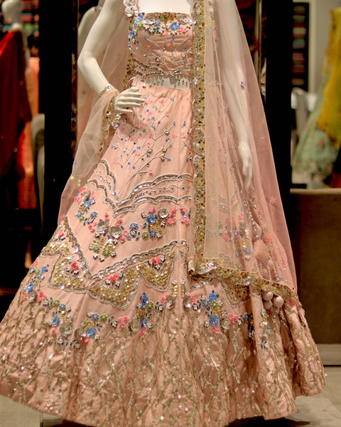 royal peach colour bridal lehenga