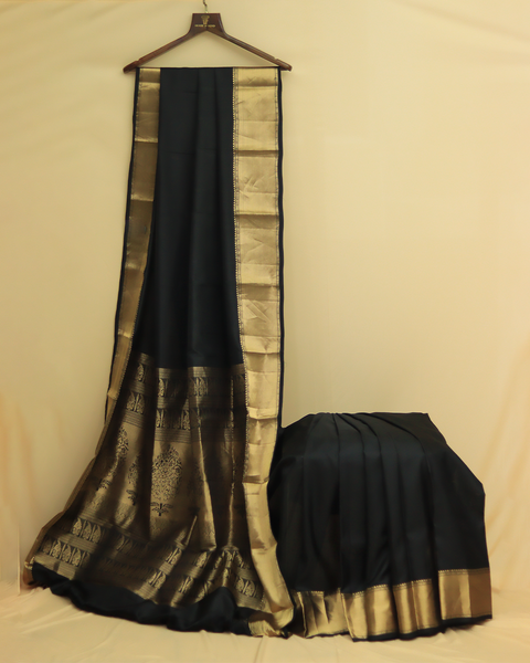 Regal Black Kanjivaram Saree with Golden Zari Border