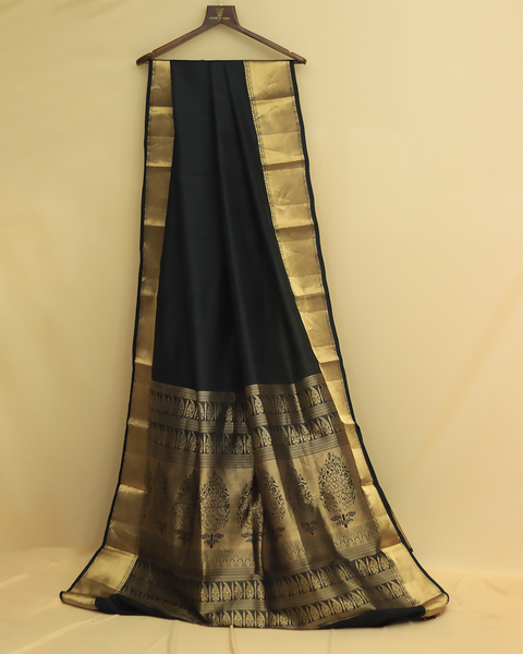 Regal Black Kanjivaram Saree with Golden Zari Border