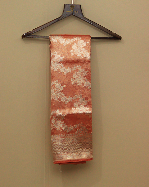 Rust Banarasi Uppada Pure Silk Saree with Golden Zari Accents