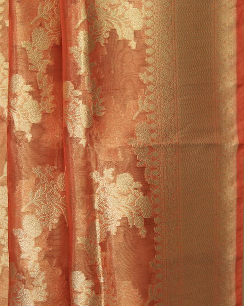 Rust Banarasi Uppada Pure Silk Saree with Golden Zari Accents