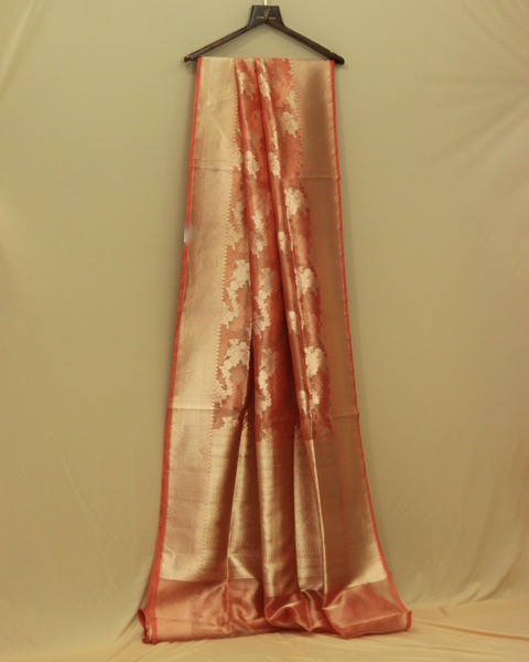 Rust Banarasi Uppada Pure Silk Saree with Golden Zari Accents