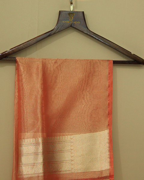Rust Banarasi Uppada Pure Silk Saree with Golden Zari Accents