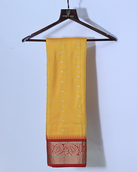 Yellow and Red Semi-Silk Kanjivaram Saree with Zari Border