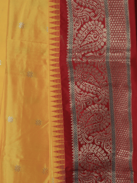 Yellow and Red Semi-Silk Kanjivaram Saree with Zari Border