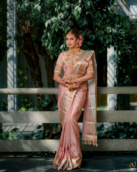 The Flamingo Pink Pure Kanjeevaram Saree