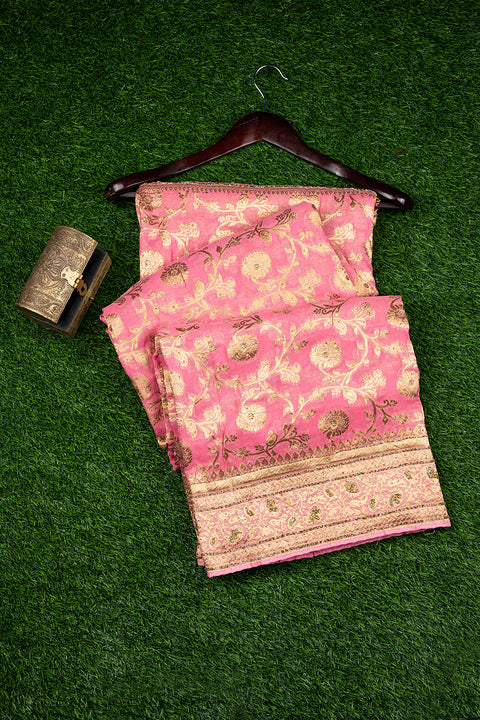The Blush Pink  Khaddi Georgette Saree with Jaal Zari