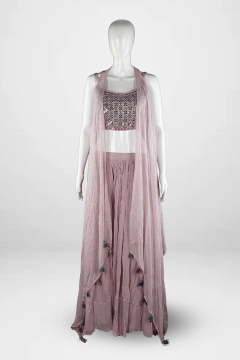 The Light Pink Indo Western Crop Top Suit