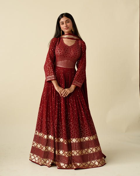 Berry Red Anarkali Suit