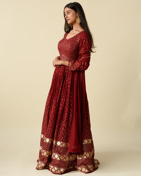 Berry Red Anarkali Suit