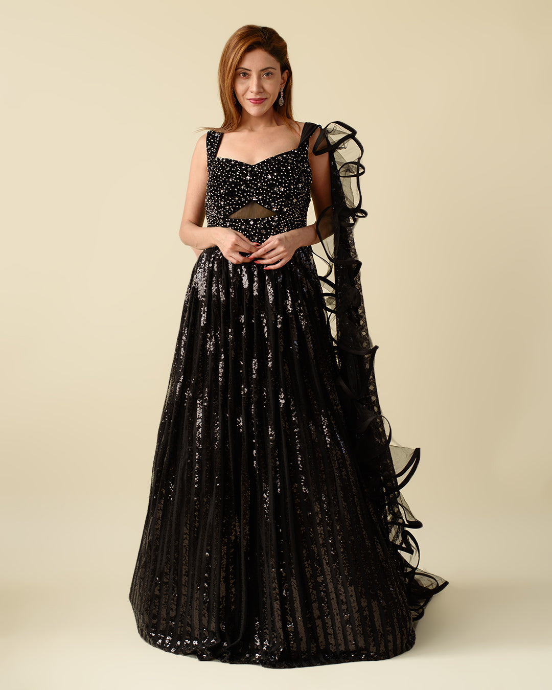 Ball Gown Long One Piece Dress For Marriage Coal Black One Piece