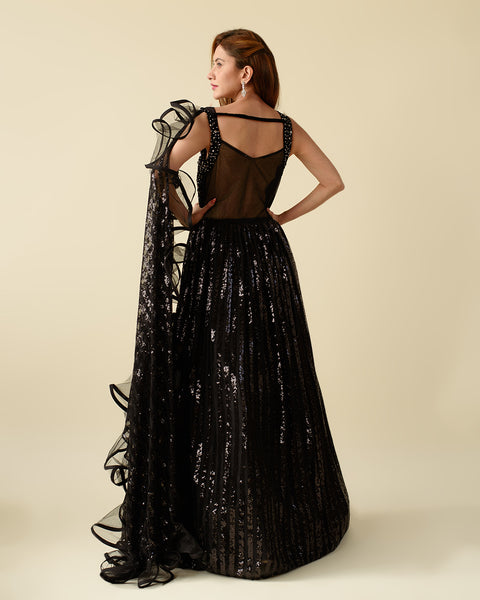 Coal Black One Piece Bridal Gown